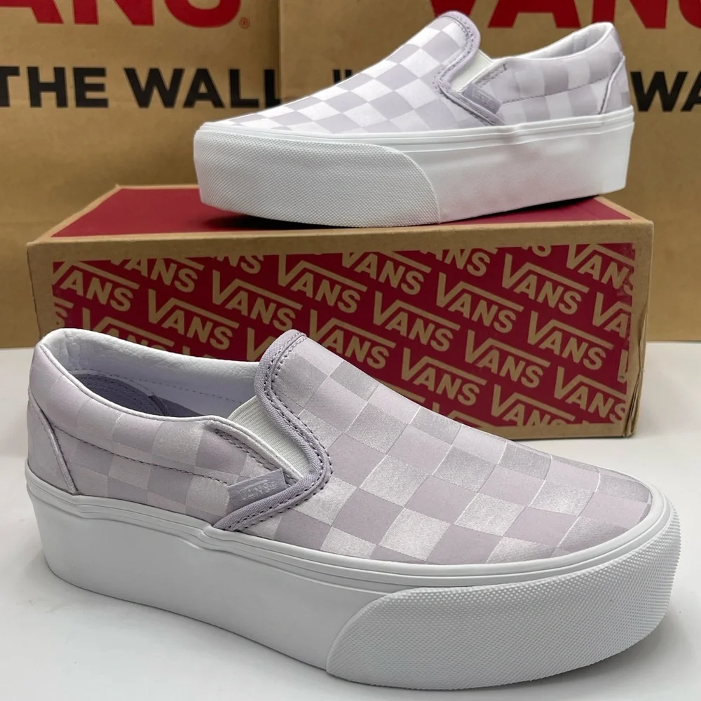 Vans Classic Slip-On Stackform Satin Checkerboard Lilac VN000CN1LLC Platform